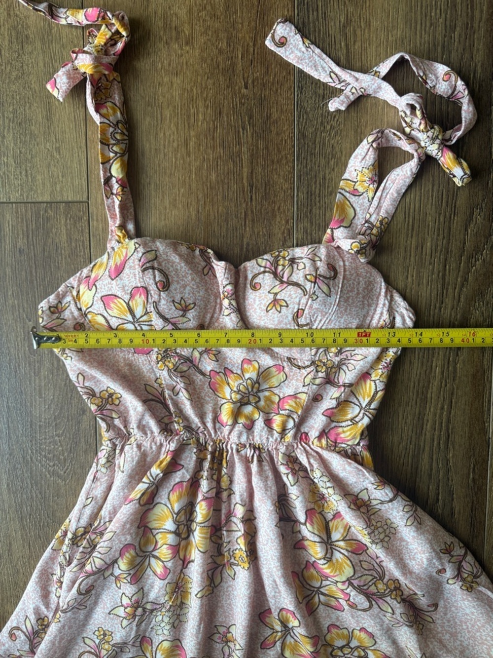 Floral Tie-Shoulder Sundress in Pink and Yellow - Picture 3 of 6